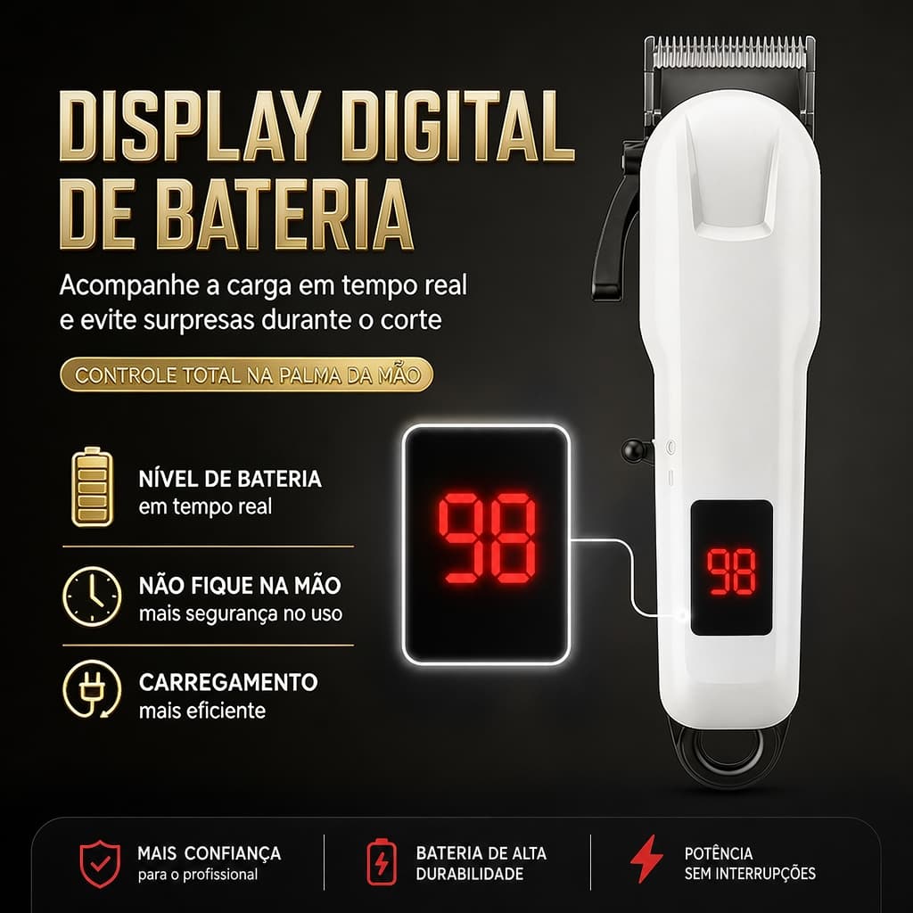 Maquina de Cortar Cabelo Profissional Recarregavel Display Digital Sem Fio Portátil