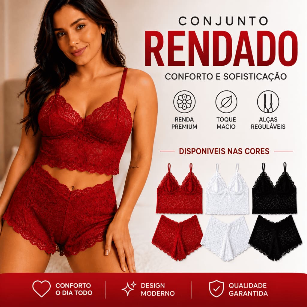 Conjunto Renda Espera Marido Feminino Sensual Luxo shortinho Caleçon Promoção