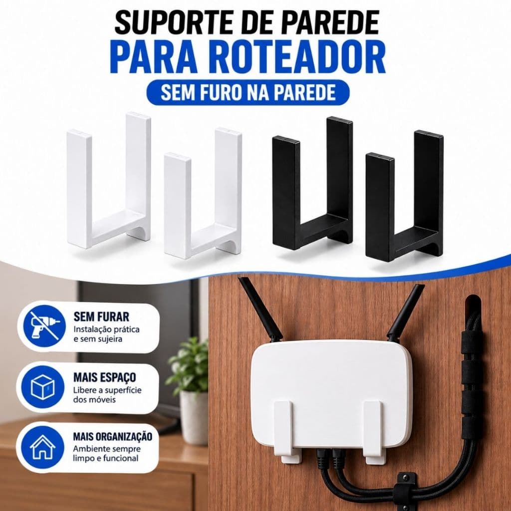 6 Suportes Roteador Parede Sem Furo Fita Dupla Face Ultra Forte Organizador WiFi Universal