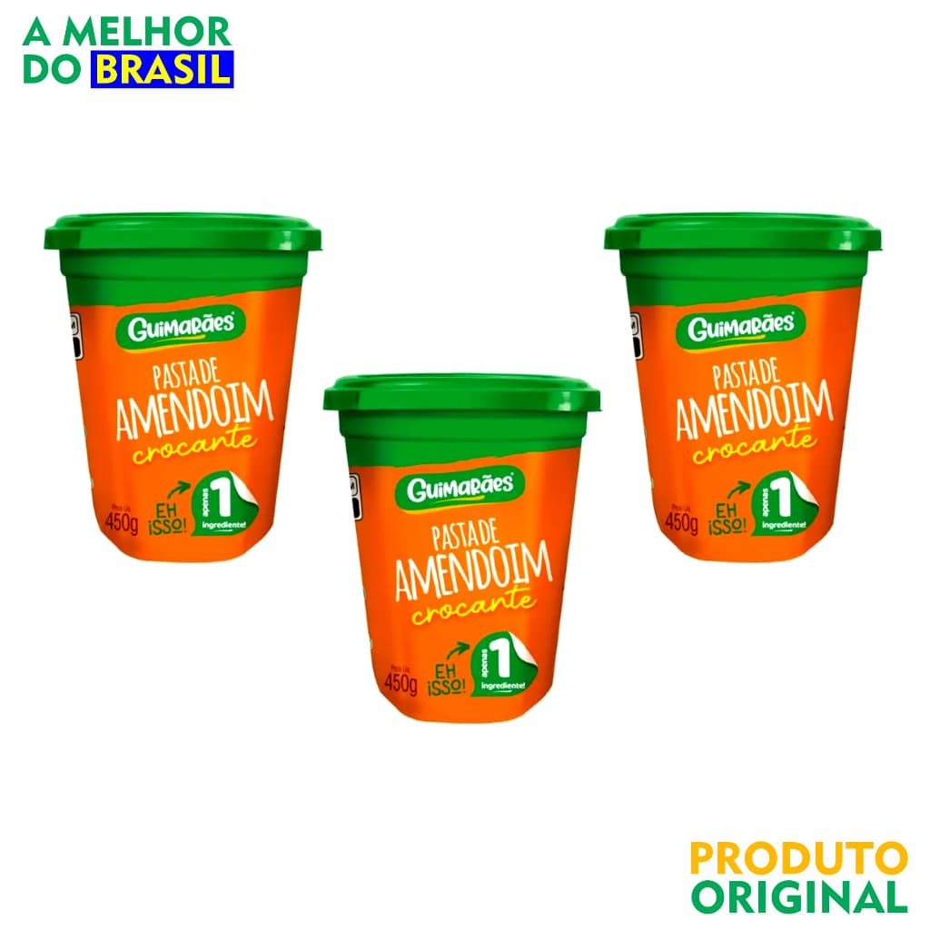 kit 3 pasta de amendoim crocante integral zero açúcar 450g Guimarães
