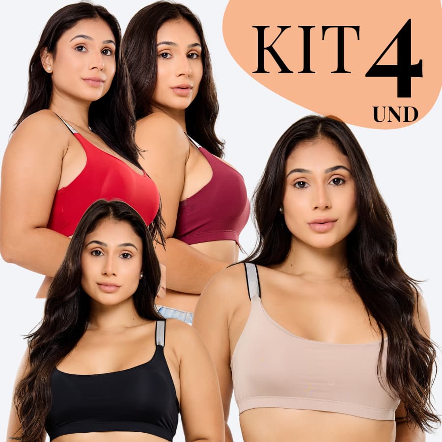 KIT4 Top Academia Com Bojo Removível Feminino Microfibra Alça Larga Alta Sustentação Fitness