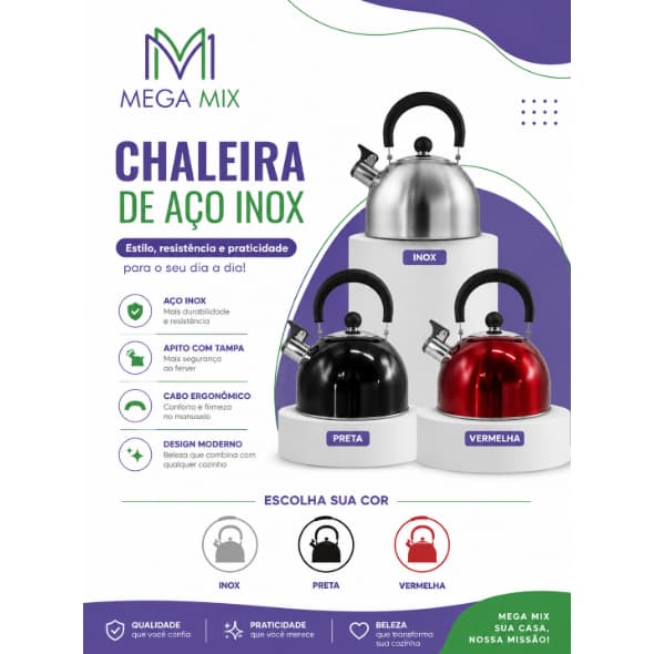 Chaleira c/apito aço inox clink 2,5l