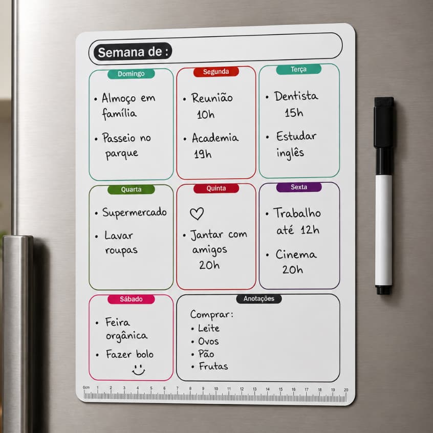 Planner Lembrete Magnético de Geladeira Calendário e Quadro de Recados Com Imã