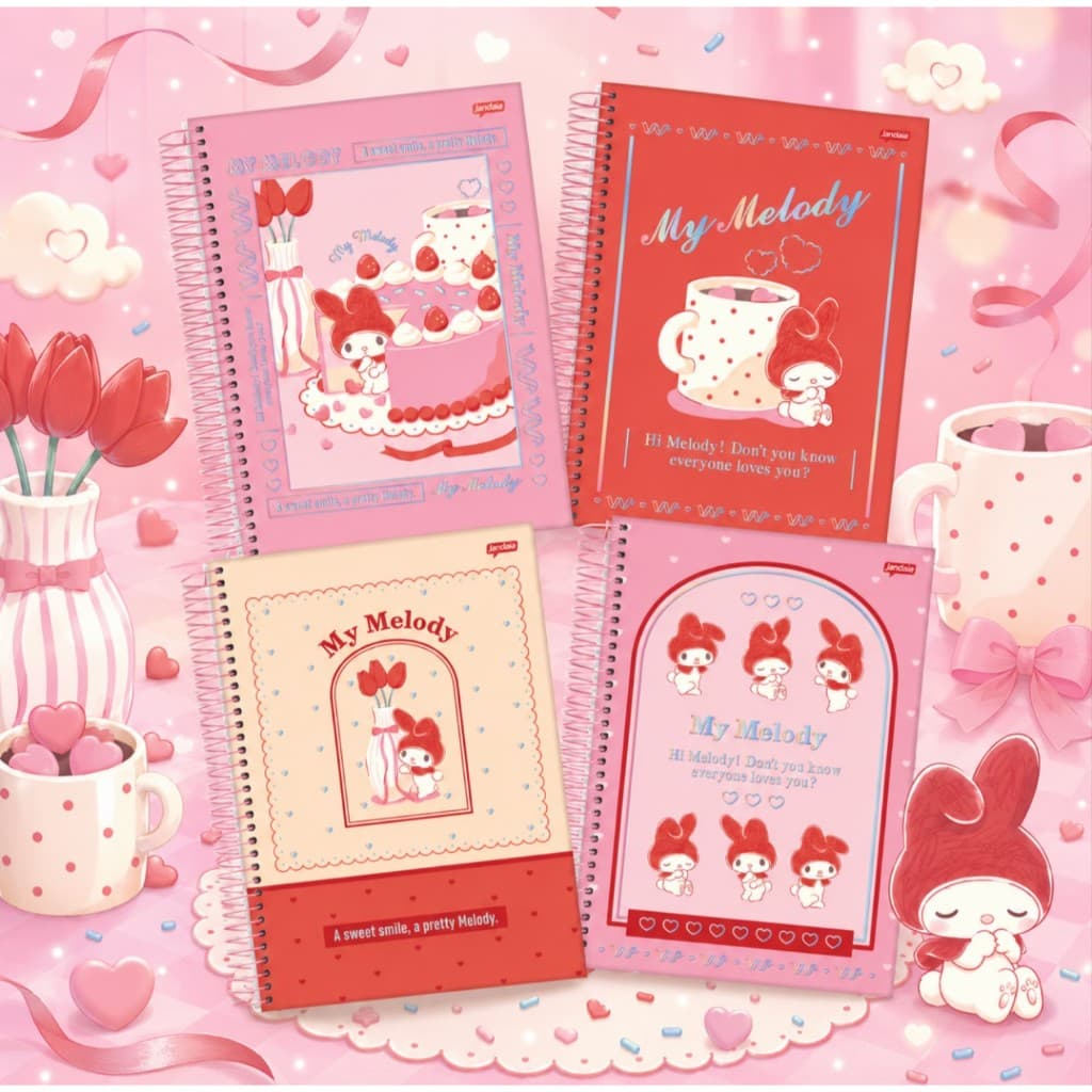 Pacote 4 Cadernos Universitário A4 My Melody 1 Matéria 80 Folhas 56g Tamanho 200x275mm Jandaia