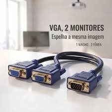 Cabo Duplicador VGA Em Y 1 Macho X 2 Femeas Para 2 Monitores
