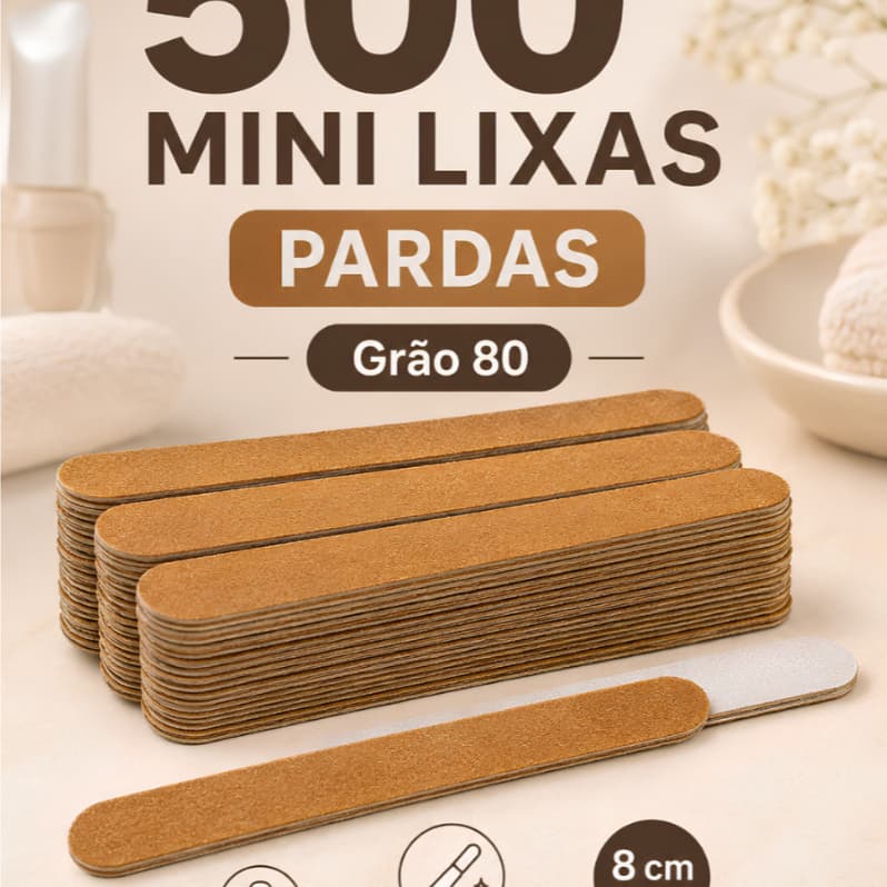 Kit 500 Mini lixas de Unha 8cm Descartável Salão de Beleza Clinica Estética Spa Manicure Pedicure Cor Parda Tradicional