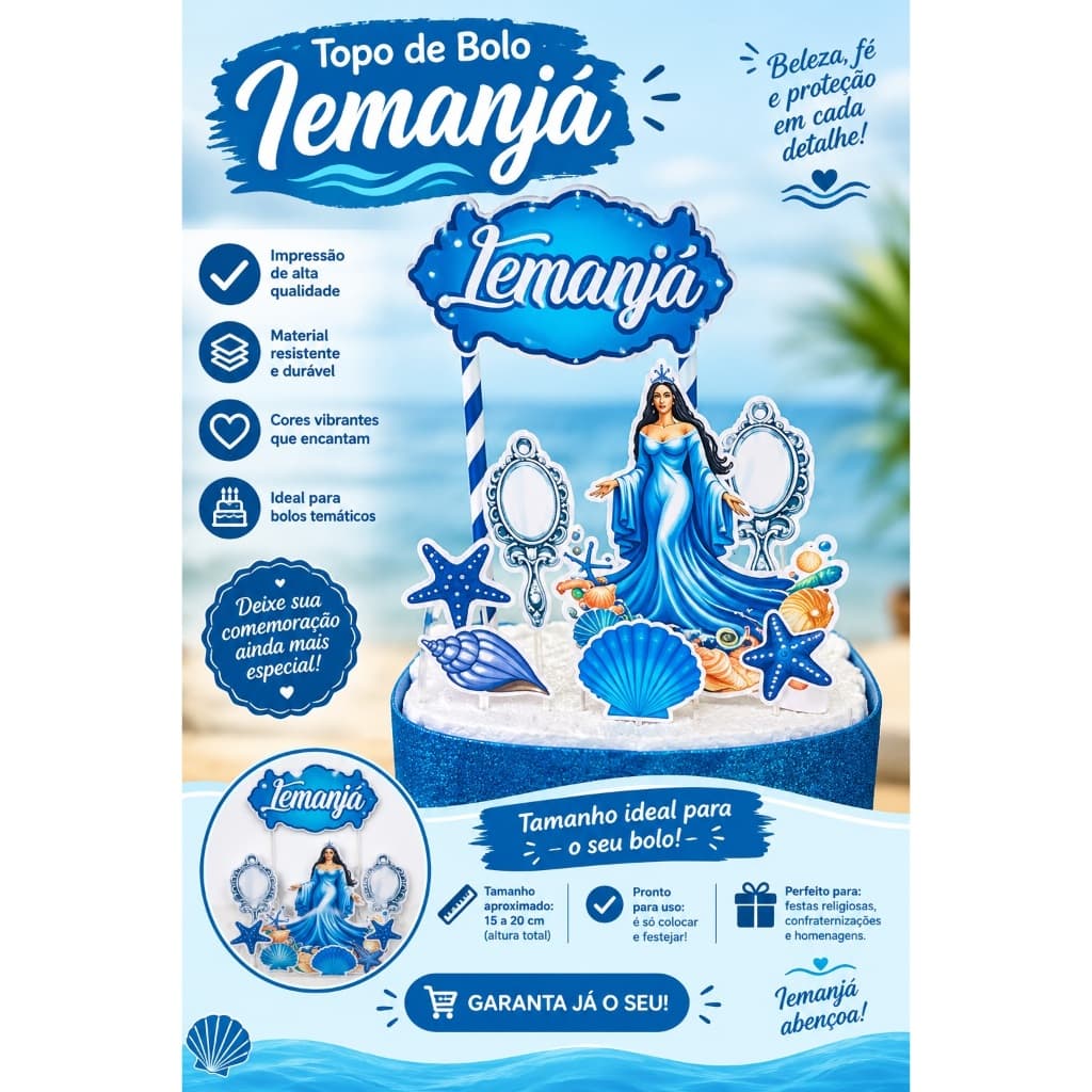 ENFEITE TOPO TOPPER DE BOLO IEMANJA UMBANDA CANDOMBLE