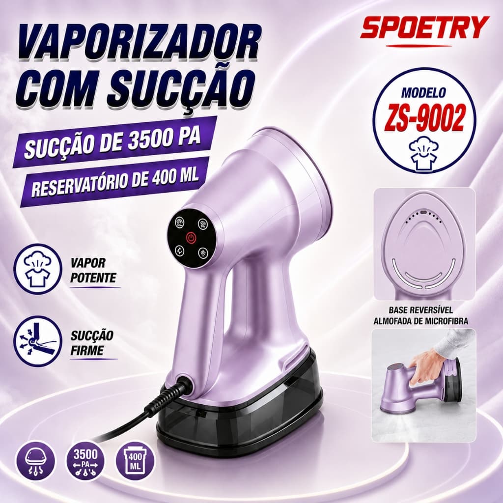 Ferro A Vapor Por Sucção Portatil Vaporizador De Roupas Passadeira De Mao 1600W Passa A Seco E Vapor Aquecimento Rápido