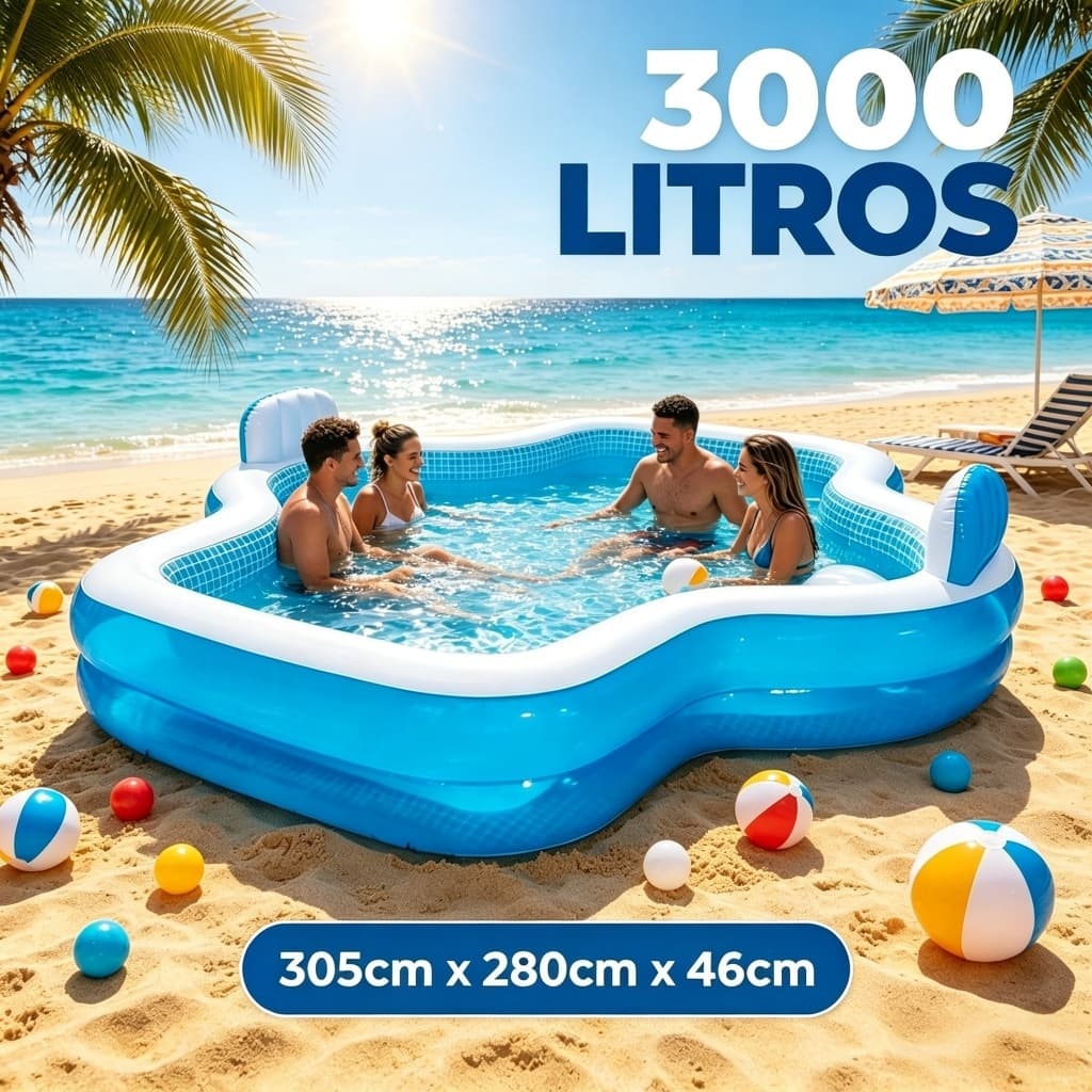 Piscina familiar inflável 3000L assentos reforçados para adultos e crianças Capacidade para 6 pessoas.Piscina