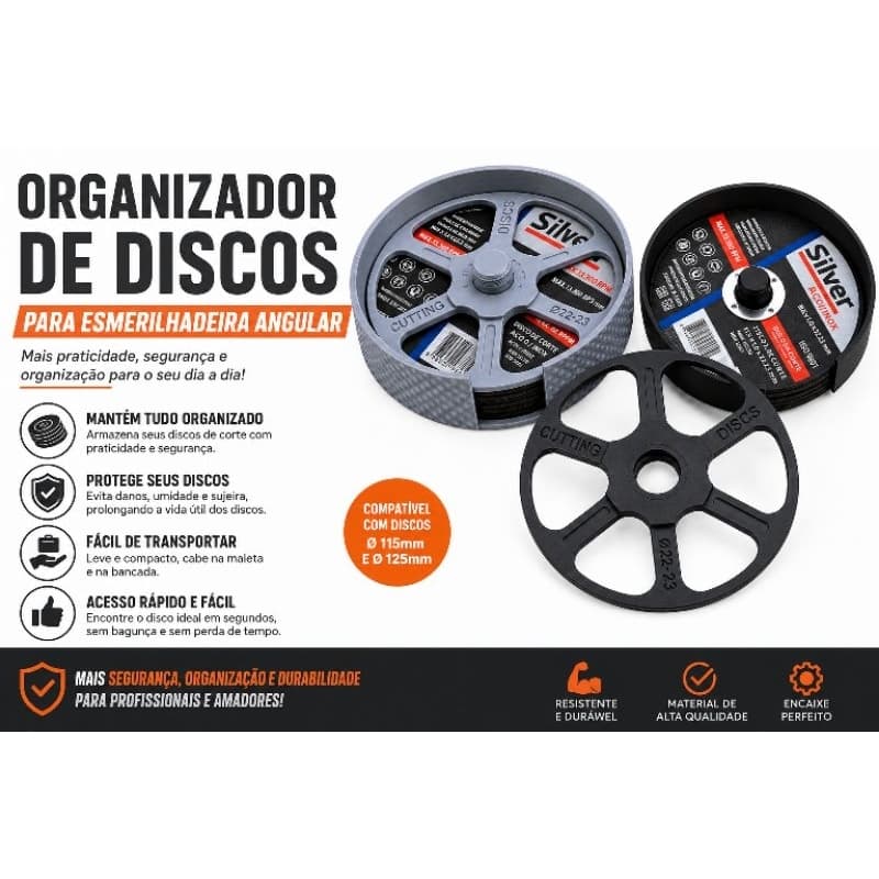 Porta Discos de Corte 125mm 5 Polegadas | Organizador para Esmerilhadeira | Caixa Suporte para Discos