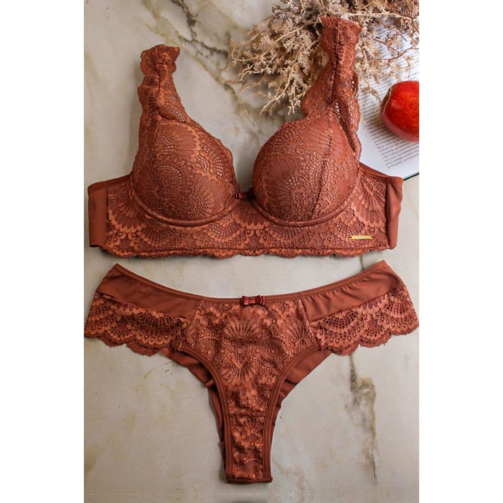 CONJ. RENDADO COM BASE DE ESPUMA DETALHE DA ALÇA COM DETALHE FIO DUPLO PLUS SIZE