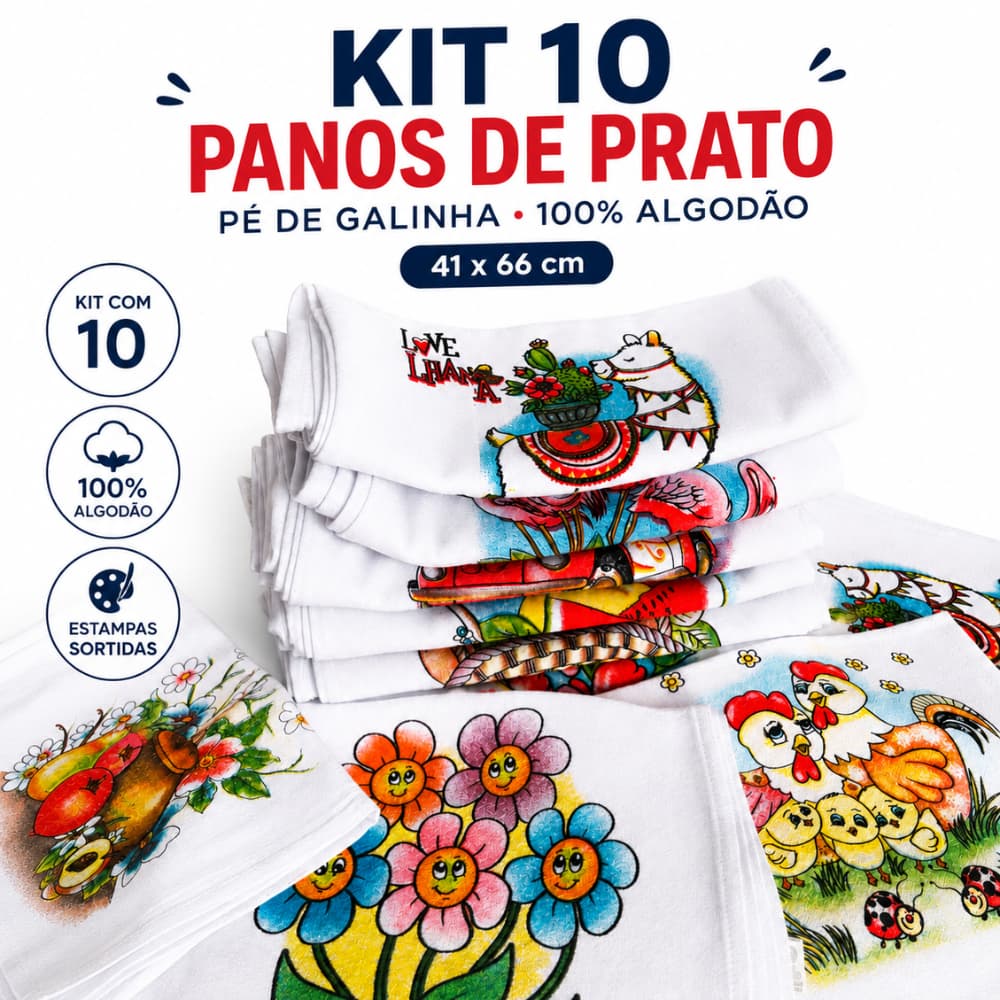 Kit Pano De Prato Pe De Galinha, 100% Algodão 41x66cm