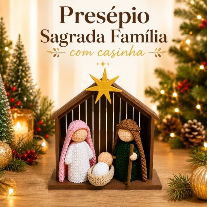 Presépio sagrada família com Casinha decoração natalina enfeite de natal