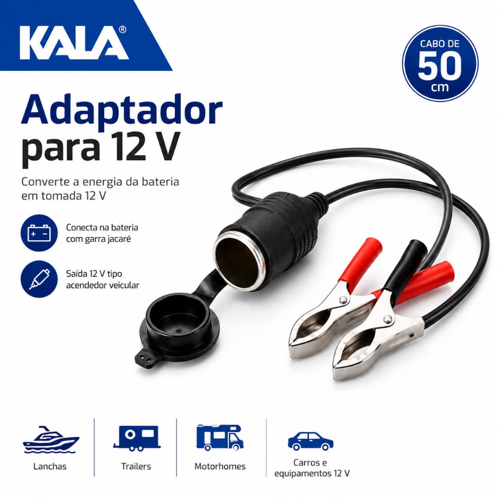 Adaptador 12volts Cabo Eletrico Plug Garra Acendedor/jacaré Bateria Carro