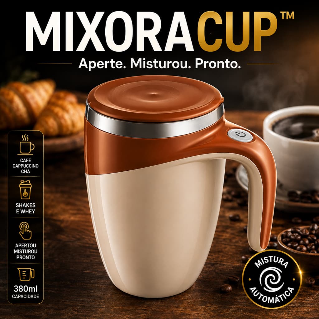 Caneca MIXORA CUP Inox Automática Elétrica 380ml Misturador de Bebidas Portátil