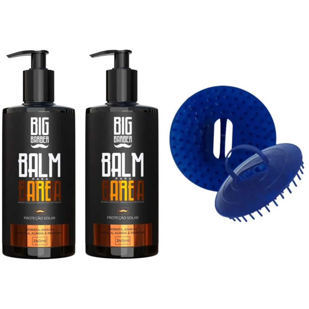 2 Balm Para Barba Big Barber 240 Ml Profissional Hidrata Modela Alinha + Brinde Escova De Bolso