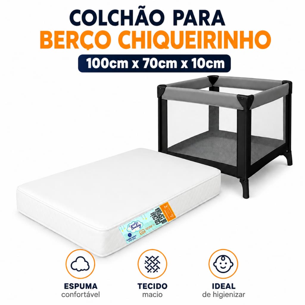 Colchão Bebe para Berço Chiqueirinho 100cmx70cmx10cm MoroFlex Um Lado Impermeável