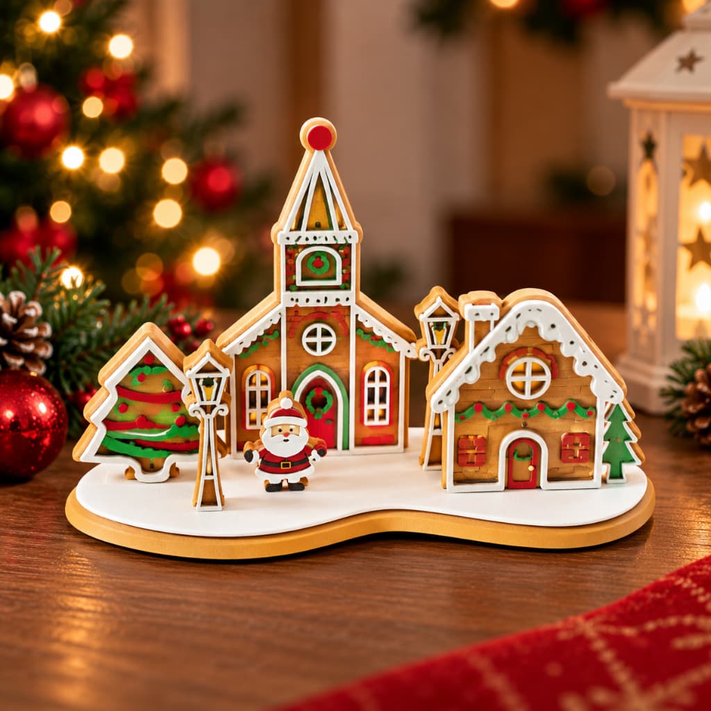 Kit Vila de Natal 3D para Montar – Igreja Casinha Papai Noel Árvore Decoração Natalina