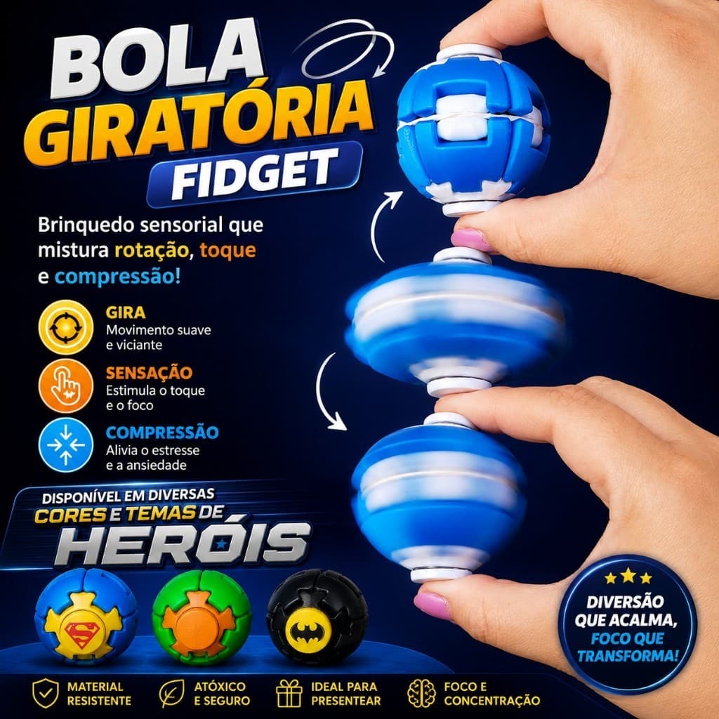 Bola giratória fidget / Brinquedo sensorial / Spinner / Antiestresse / Relaxante / Impressão 3D
