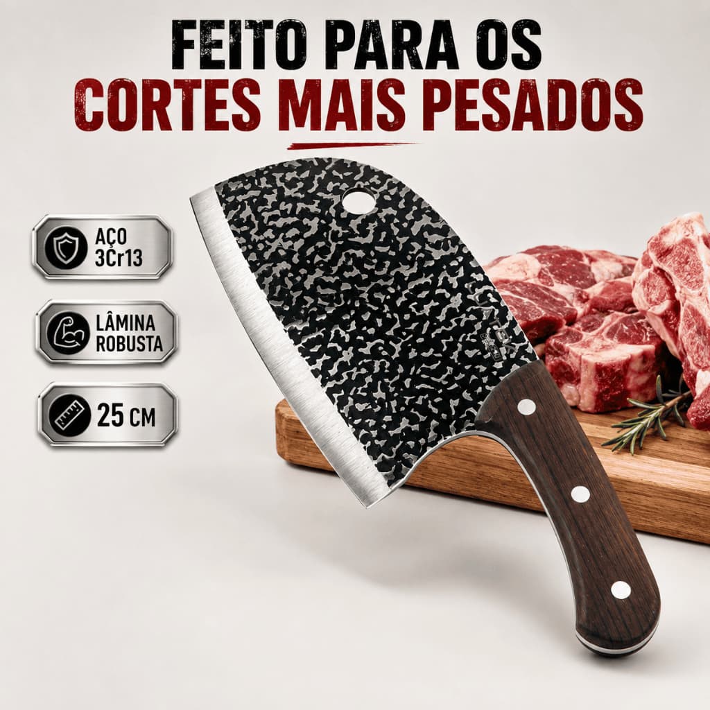 Cutelo de Carne de Alto Carbono Faca Osso Pesado Corte Premium Profissional Açougueiro