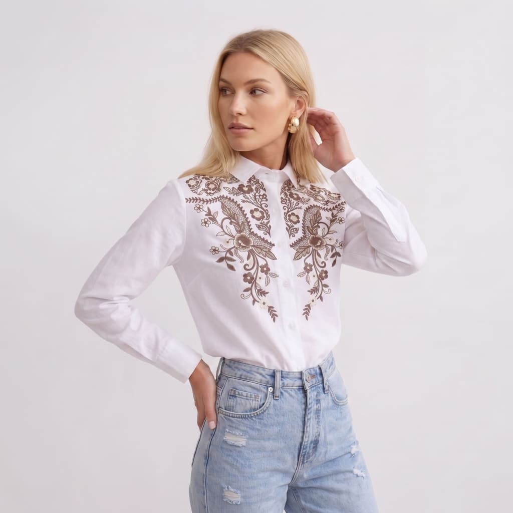 Camisa Social Feminina Estampa Floral Gola Italiana Manga Longa Camisa de Alfaiataria Gisele Freitas Tendência Blogueira