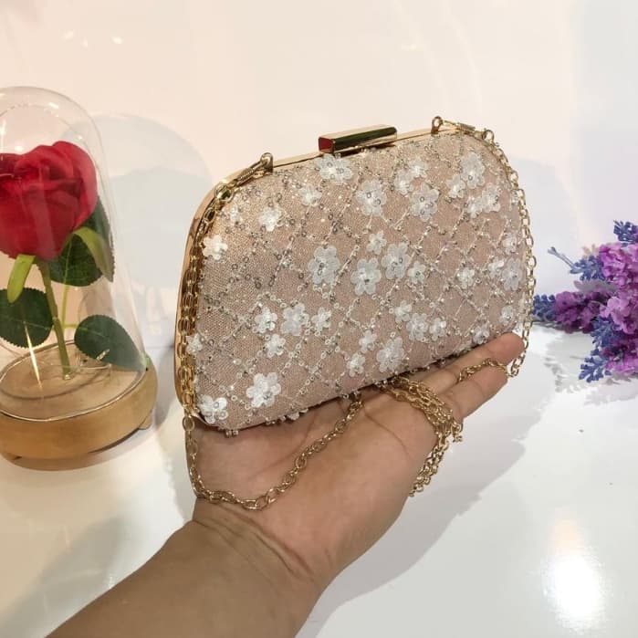 Bolsa Clutch Madrinha Flores 3D Strass Brilhante para Casamento Festa, Corrente Removível#YC-124