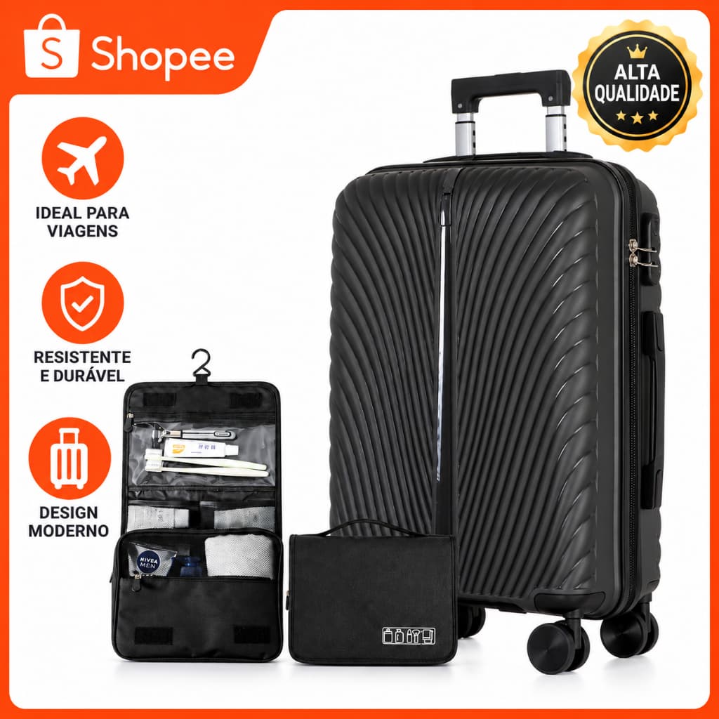 Kit Mala De Viagem 10kg De Bordo Bolsa Para Viagem Aviao 55X35X25 Malas de Viagens e Kit Organizador de Higiene Pessoal