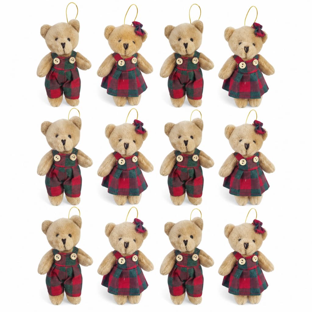 Kit 12 Urso De Natal Pelúcia Casal de Ursinhos Enfeite Natal