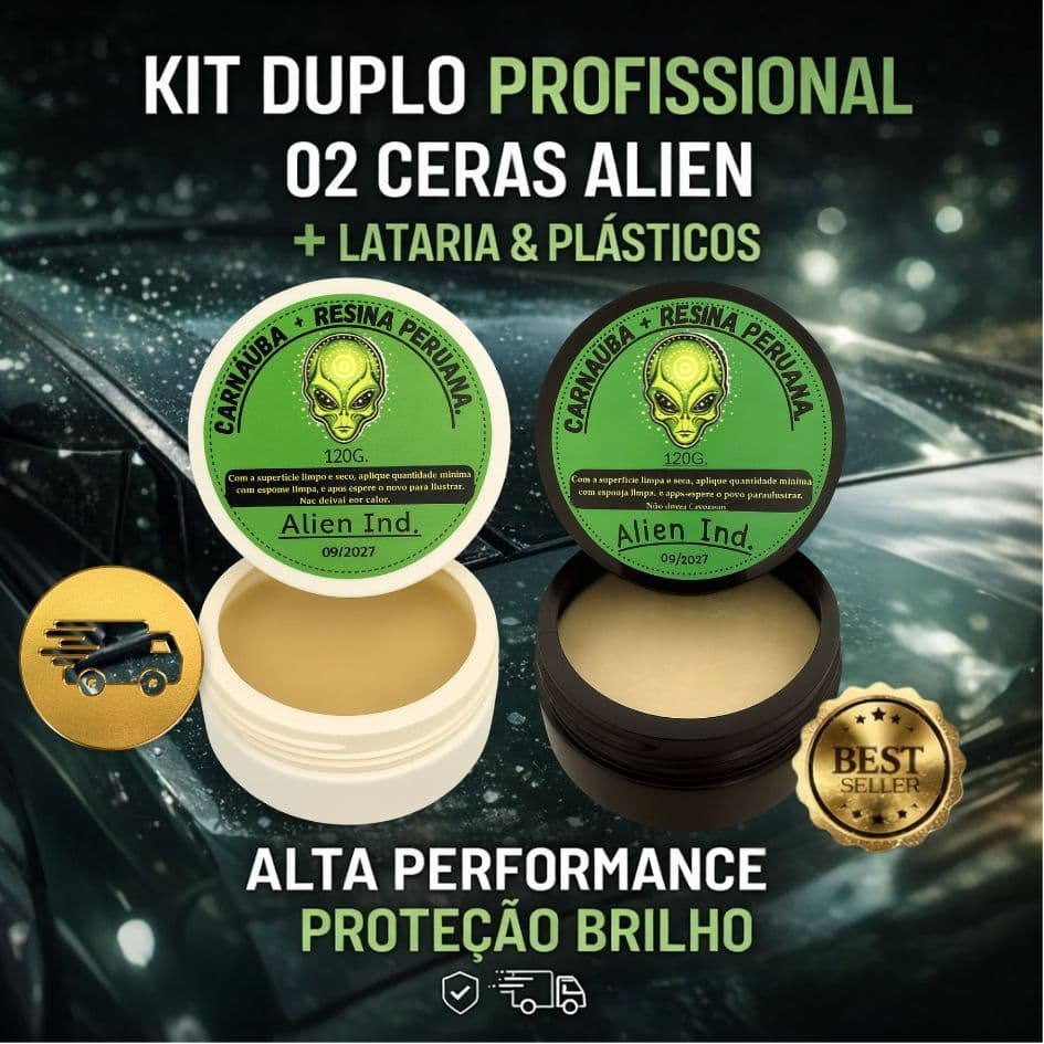 2 Ceras Automotiva Revitalizadora Alien Carnaúba - Para Lataria e Plástico - Brilho e Revitalização