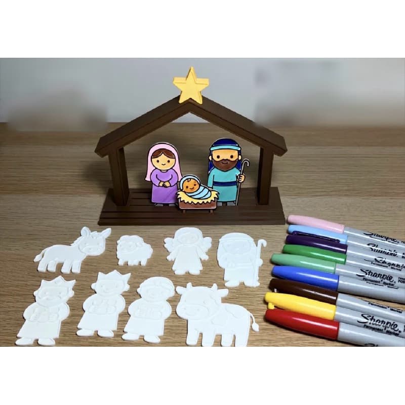 Presépio Natalino para Colorir - Decoração NATAL-Kit DIY Educativo Infantil - 12 Peças + Estrela - Enfeite de Natal