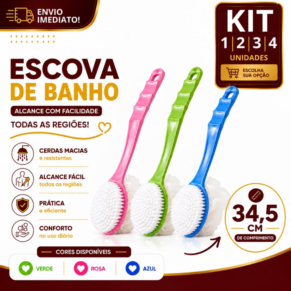 Escova De Banho Corporal 1/2/3/4 Cabo Longo 34,5cm Massageadora Esfoliante Limpeza Costas Cerdas Macias 3 Cores