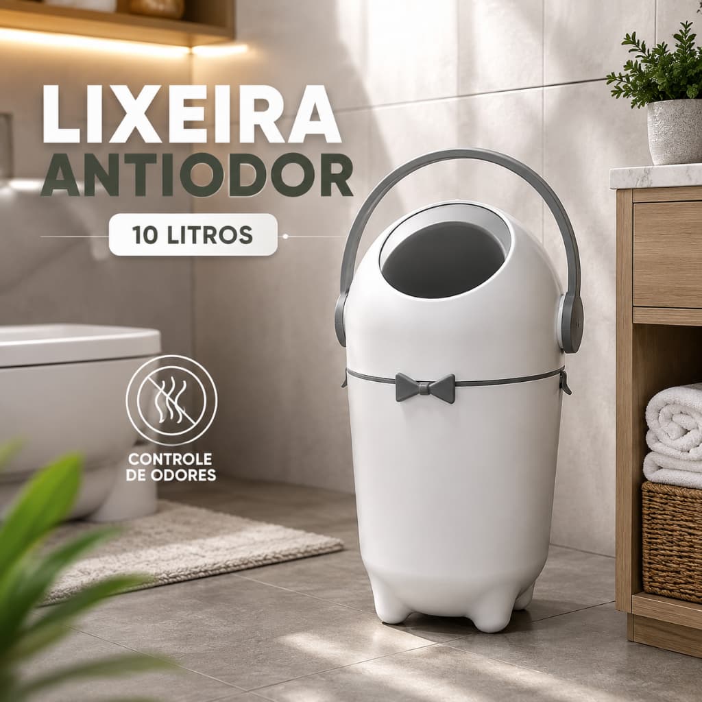 Lixeira Antiodor 10L com Tampa Giratória para Fraldas Bebê Banheiro Cozinha Pet Lixo Residual