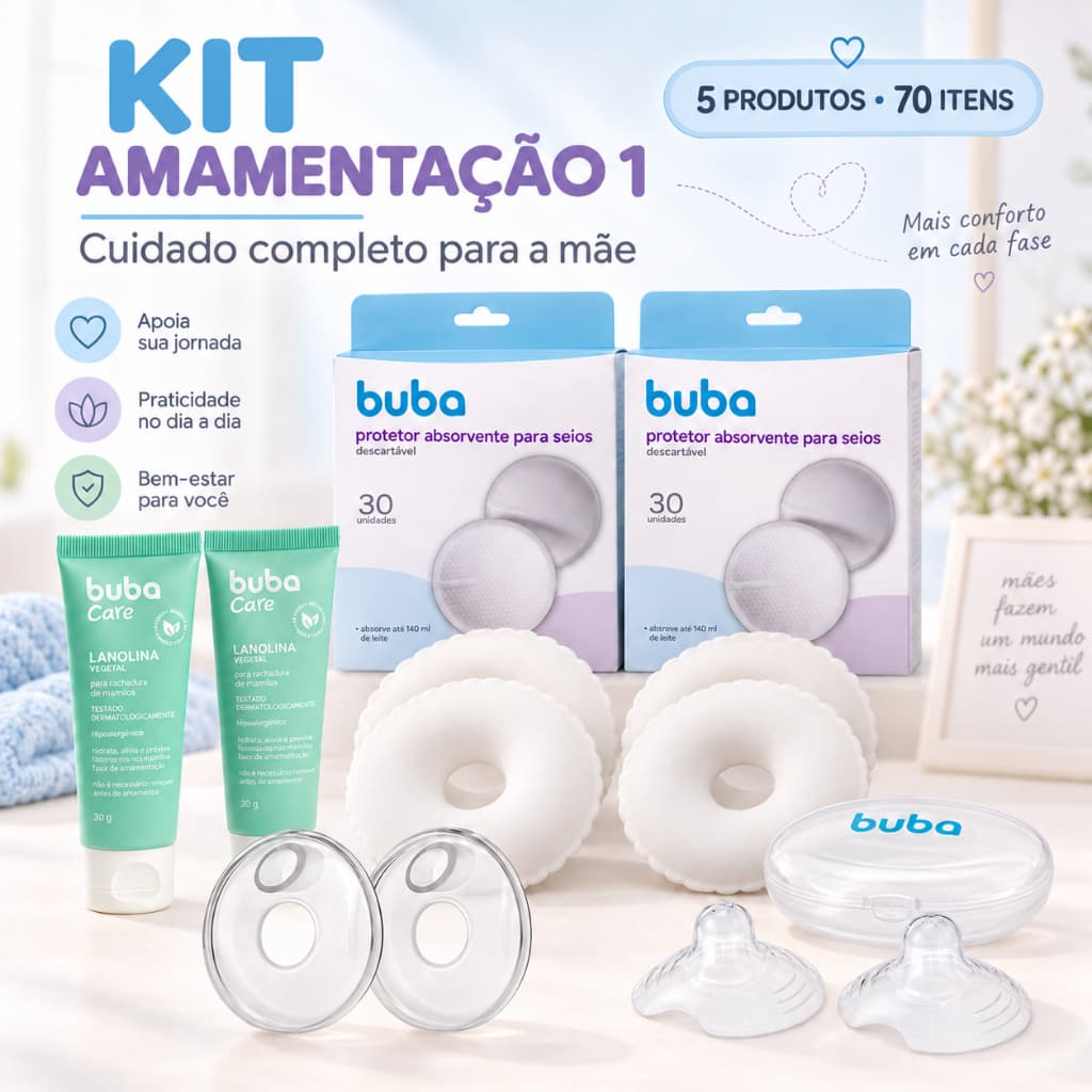 Kit Amamentação Completo - Rosquinhas Amamentação - Conchas Anatômicas -  Lanolinas - Absorventes e Protetor Buba