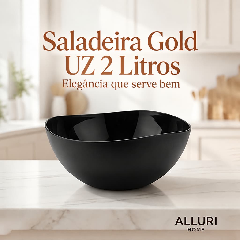 Saladeira Gold UZ 2 Litros Preta Bowl Tigela Multiuso para Mesa e Cozinha