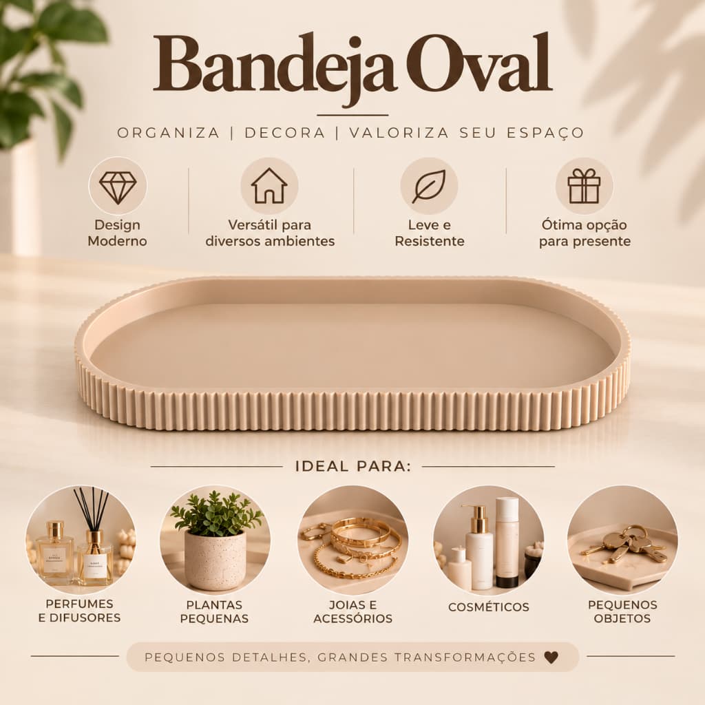 Bandeja Oval Decorativa – Design Moderno e Minimalista | Bandeja Impressão 3D Organização do Lar