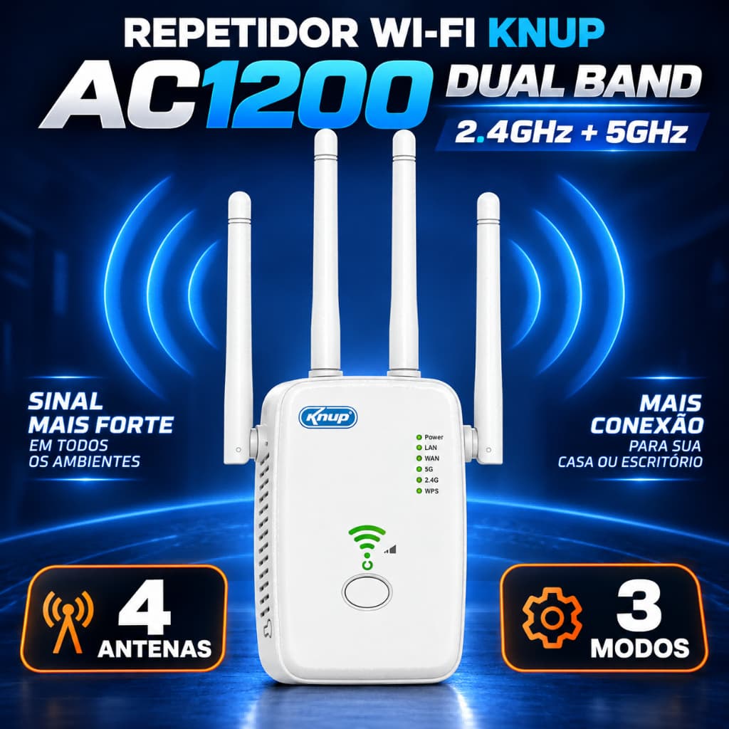 Repetidor Wi-Fi Knup RW402/G AC1200 Dual Band 2.4/5GHz 4 Antenas