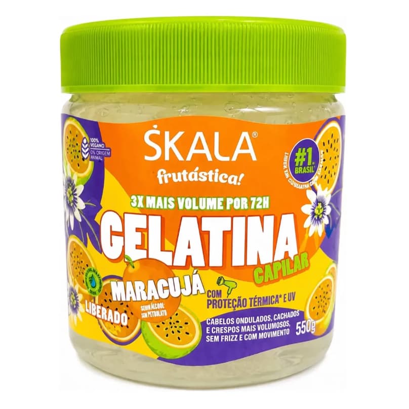 GELATINA SKALA FRUTÁSTICA MARACUJÁ 550G | VOLUME E DEFINIÇÃO | PROTEÇÃO TÉRMICA E UV