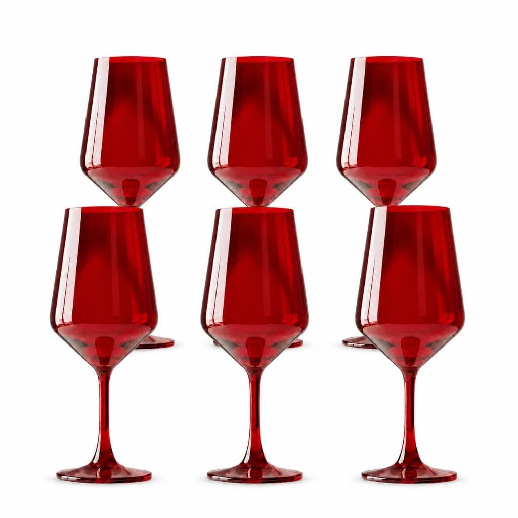 Jogo 6 Taças de Vidro para Vinho 500ml Vermelha - Taça Grande Colorida para Tinto Jantar e Presente