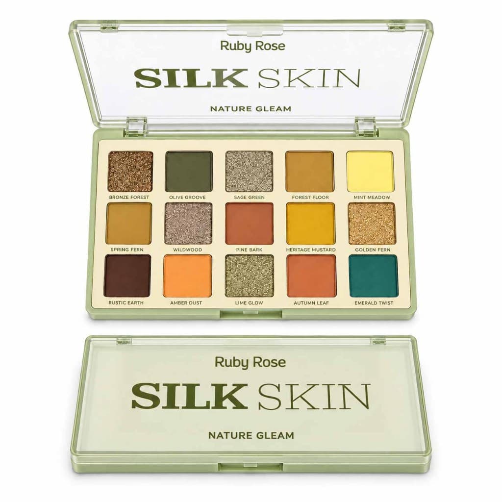 Paleta de Maquiagem Ruby Rose Silk Skin 15 Cores Matte Brilho e Cintilante
