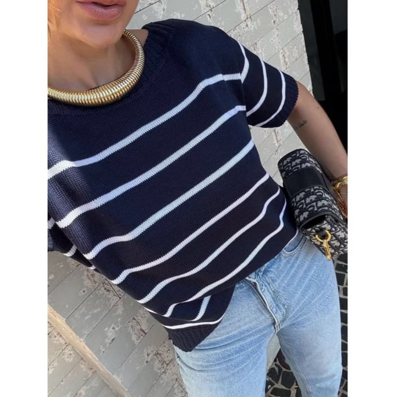 blusa tricot listrada gola canoa tamanho único
