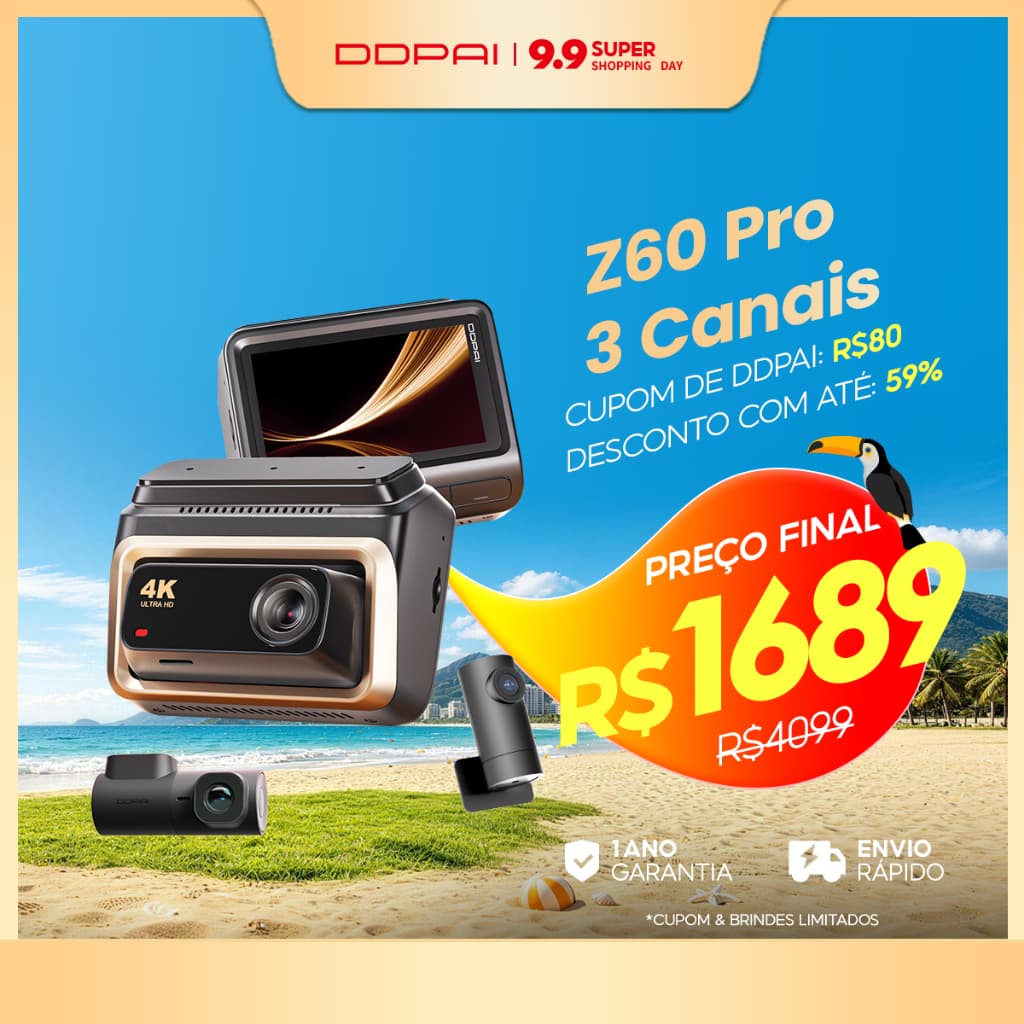 DDPAI Z60 Pro Câmera Veicular 3 Canais 4K+ 2K+ 1080P Sony sensor HDR WiFi GPS Visão Noturna