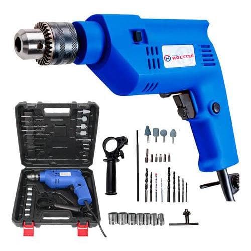 Furadeira Parafusadeira Impacto Holtter 750w Reversível Azul 220vCom Maleta E Acessórios Brocas Perfurandor e Retificado