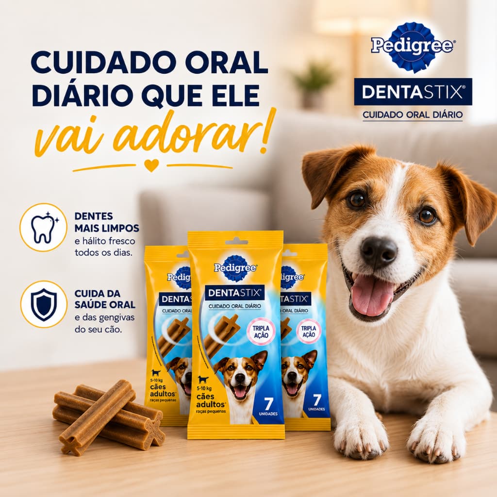 Pedigree Dentastix Cães Adultos Raça Grande 7 unidades por pacote Petisco Cachorro Higiene Bucal Cachorro