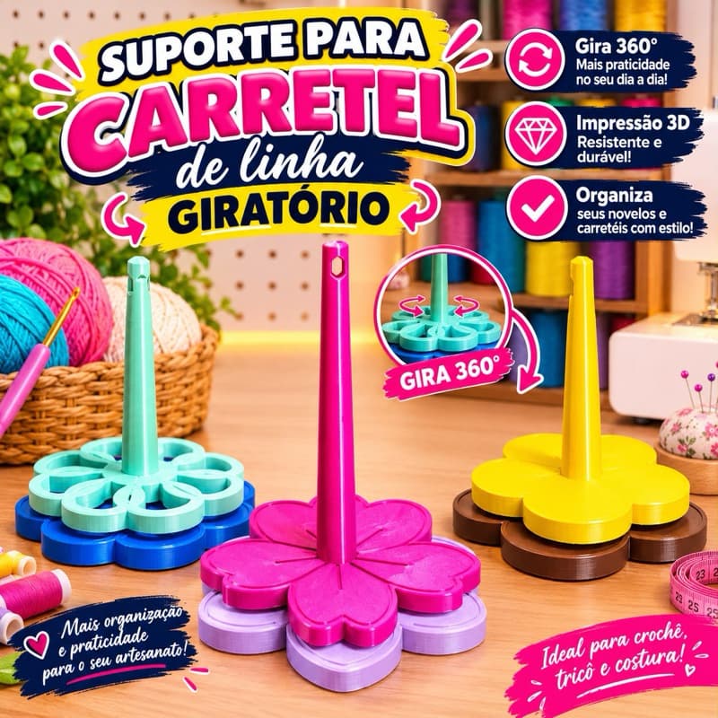 Porta Carretéis de Linha Flor | Organizador de Fios | Artesanato e Costura | Impressão 3D