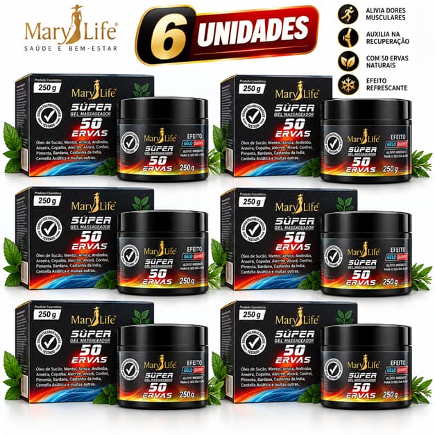 Kit 6 unid Super Gel 30 Ervas 250g Mary Life