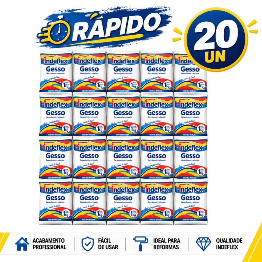 Gesso em Pó Branco 1kg Indeflex Rápido 20 Unidades Para Artesanato Acabamentos Reparos Construção e Moldes