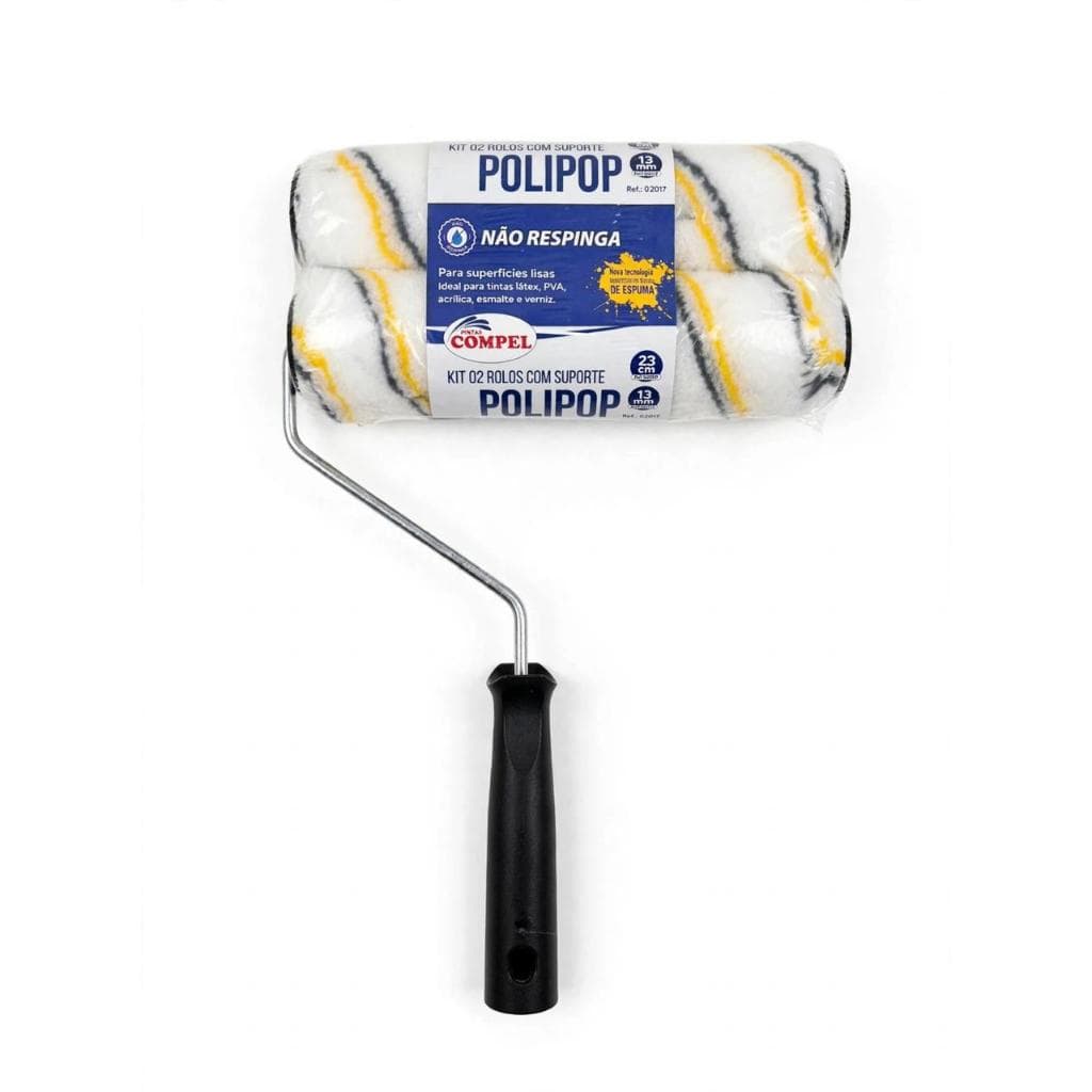 Kit 2 Rolo de Pintura 23cm Anti-gotas Lã Polipop + 1 Suporte NÃO RESPINGA