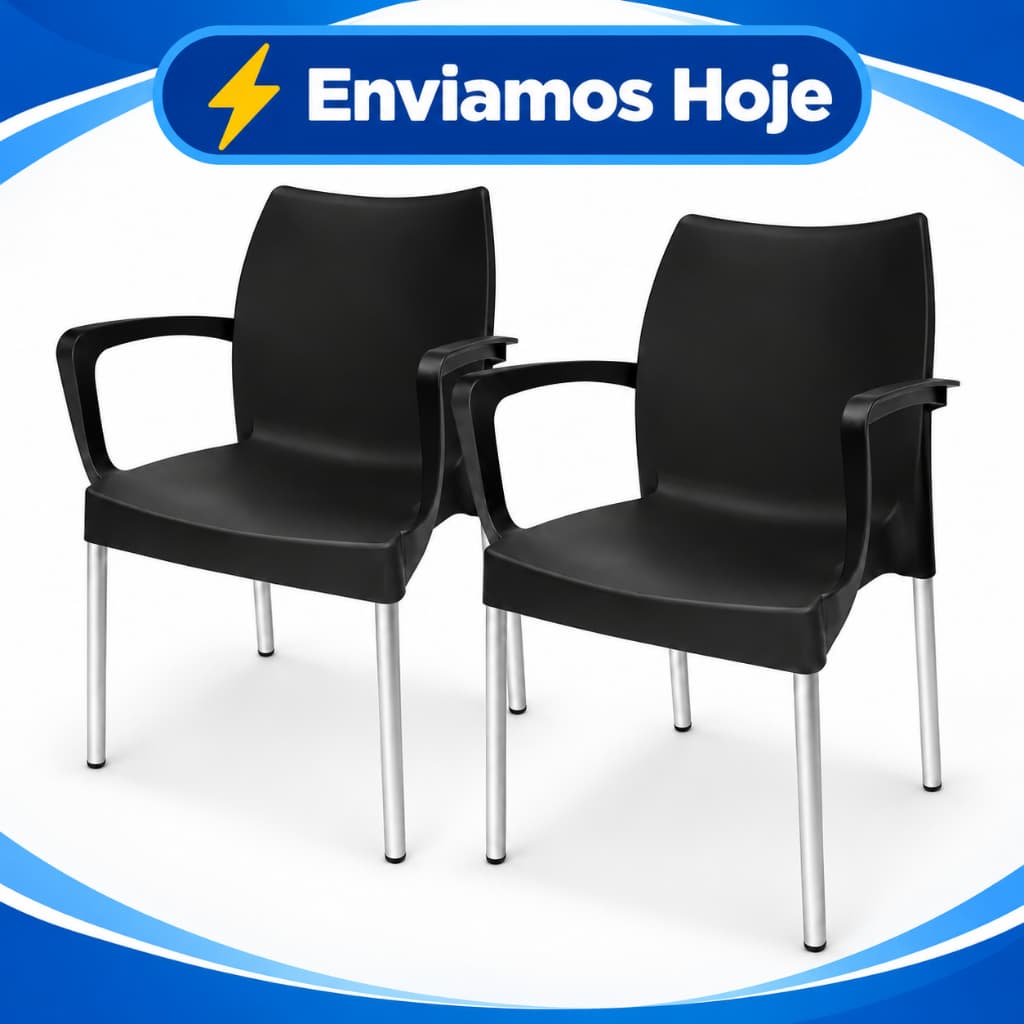 Kit 2 Poltronas Plásticas com Pés de Alumínio Reforçadas para Jantar Área Externa Jardim Varanda Escritório Sala