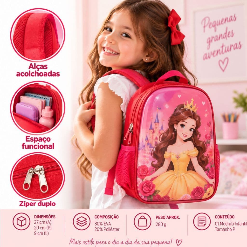Mochila Princesas Infantil Tamanho P Escolar Passeio Colorida Encanto Personagem Jardim Infancia