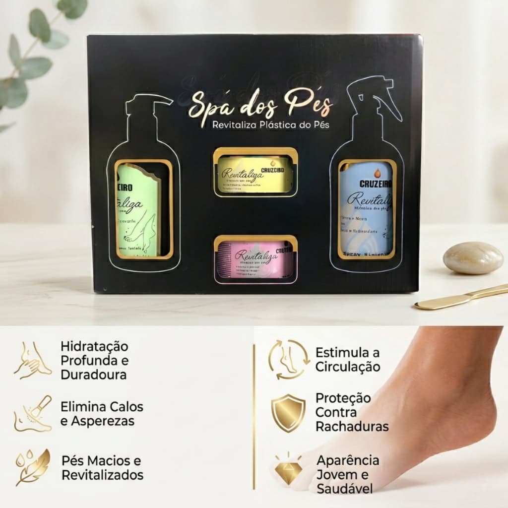 Kit Spa Dos Pes Cruzeiro Spray Higienizante Amolecedor Calosidades Creme Esfoliante Creme Hidratante